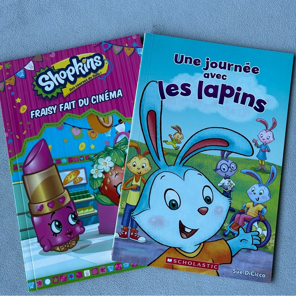 FRENCH ~ Set of 2 ~ Shopkins & Une journee avec les lapins ~ Livres